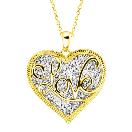 'Love' Script Overlay Pendant with Swarovski Crystals, Yellow