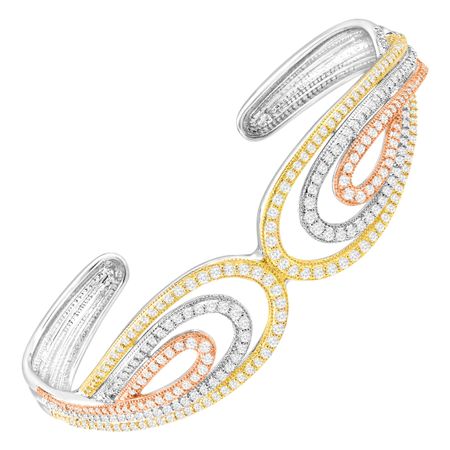 Three-Tone Swirl Cuff Bracelet with Cubic Zirconia