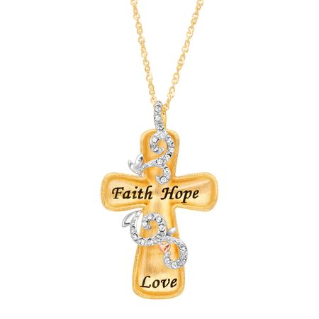 Engraved Concave Cross Pendant with Swarovski Crystals