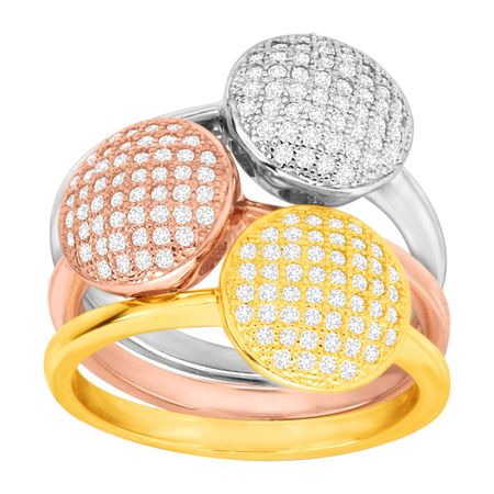 Set of Three Three-Tone Stacking Rings with Cubic Zirconia