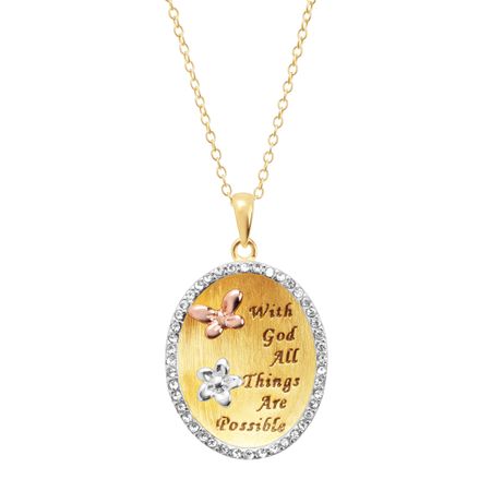 Engraved Butterfly & Flower Pendant with Swarovski Crystals