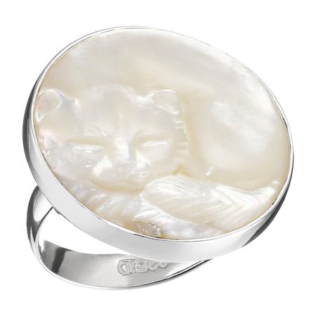 Carved Mother-of-Pearl Sleeping Cat Ring