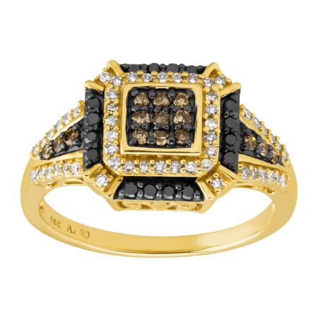 1/2 ct Black, Brown, & White Diamond Cushion Ring