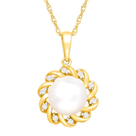 Floral Pearl Pendant with Diamonds