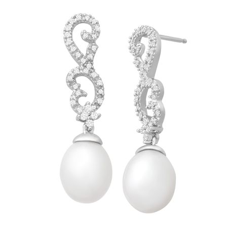 Pearl & 1/5 ct Diamond Drop Earrings