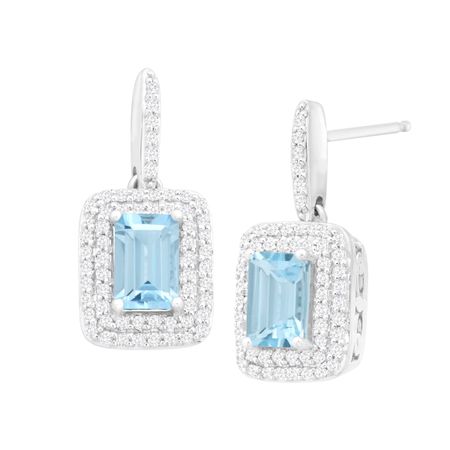 1 1/10 ct Aquamarine & 1/3 ct Diamond Drop Earrings