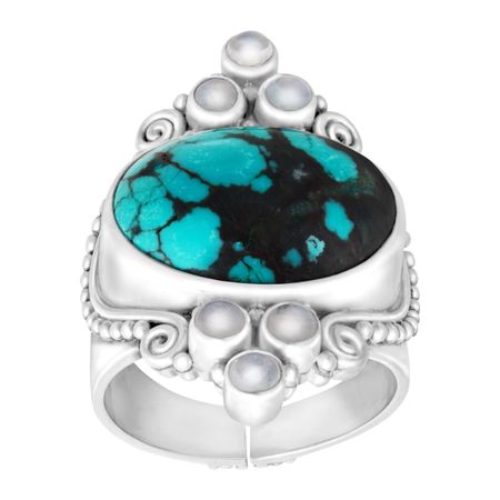 Turquoise and Moonstone Scroll Ring