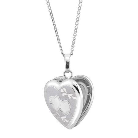 Classic Small Double Etched Heart Locket Pendant