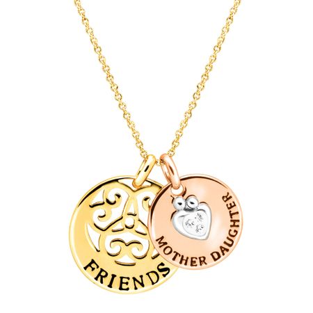 Mother & Child Crystal Three-Tone Disc Pendant