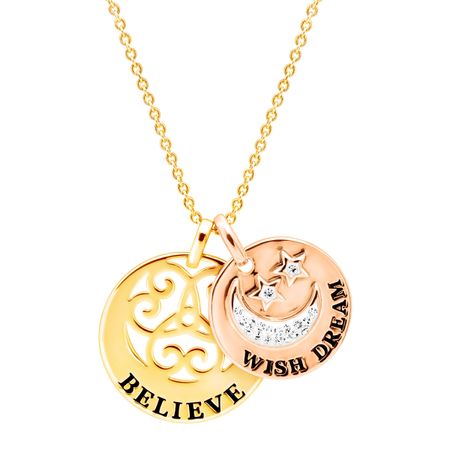'Wish Dream Believe' Crystal Two-Tone Disc Pendant