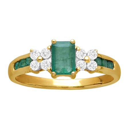 Emerald & White Sapphire Ring