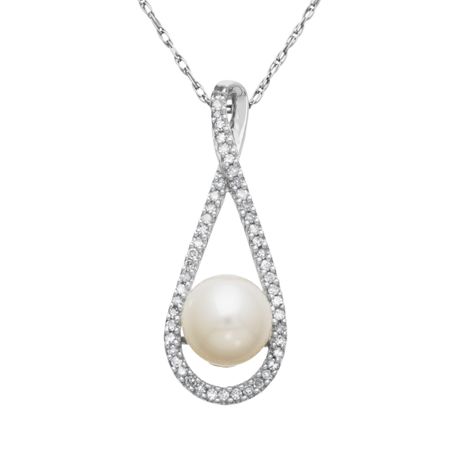 Pearl & 1/5 ct Diamond Teardrop Pendant