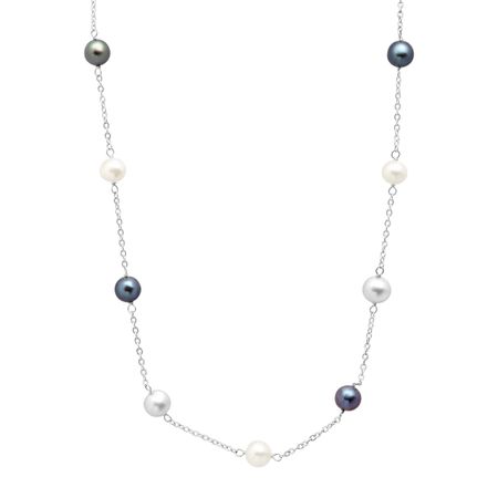 Grey, White & Black Pearl Station Necklace