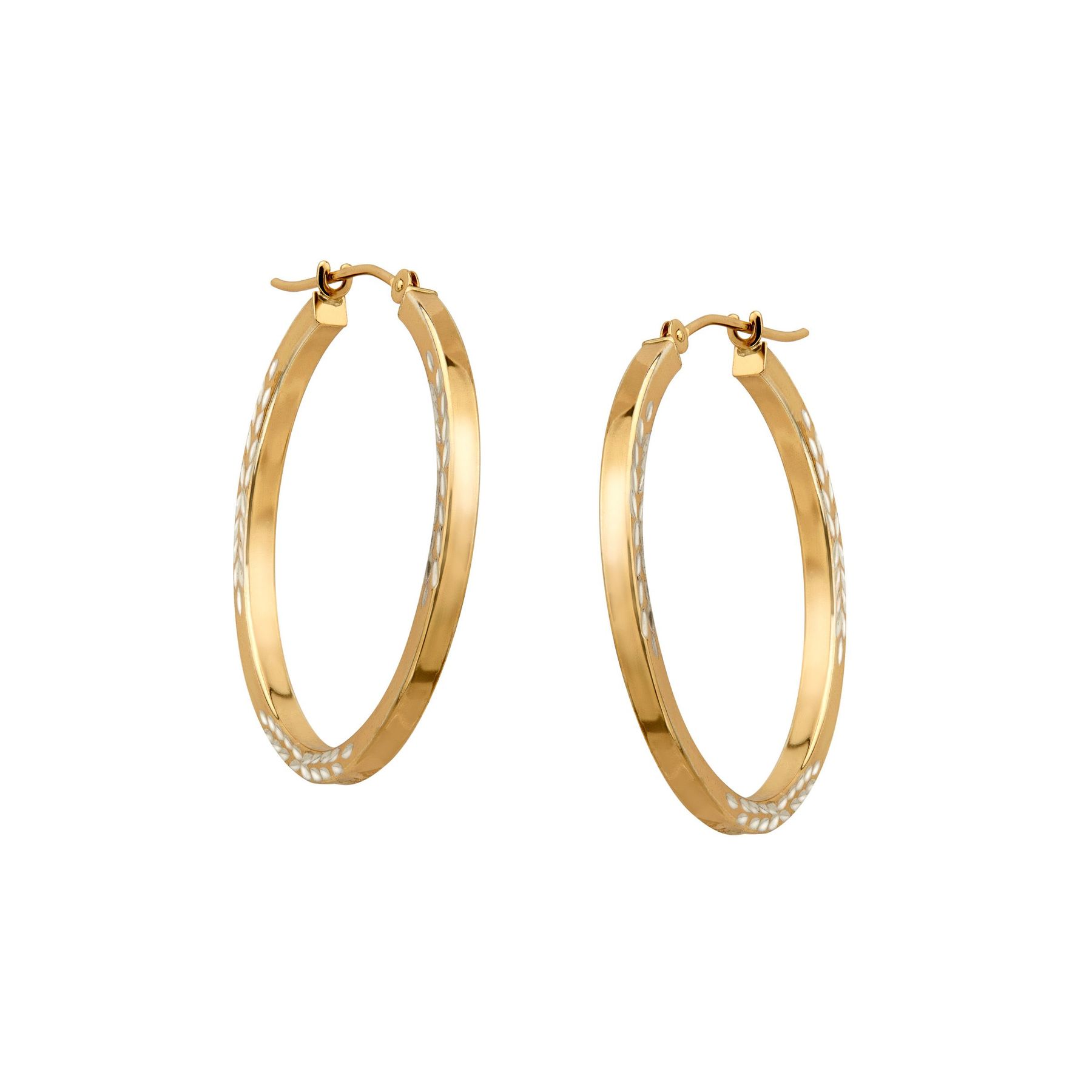 Leaf Design Hoop Earrings In Sterling Silver 10k Gold Leaf Design Hoop Earrings