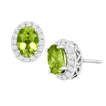2 Ct Natural Peridot White Topaz Stud Earrings In 10k Gold 2 Ct Natural Peridot White Topaz Stud Earrings In 10k Gold