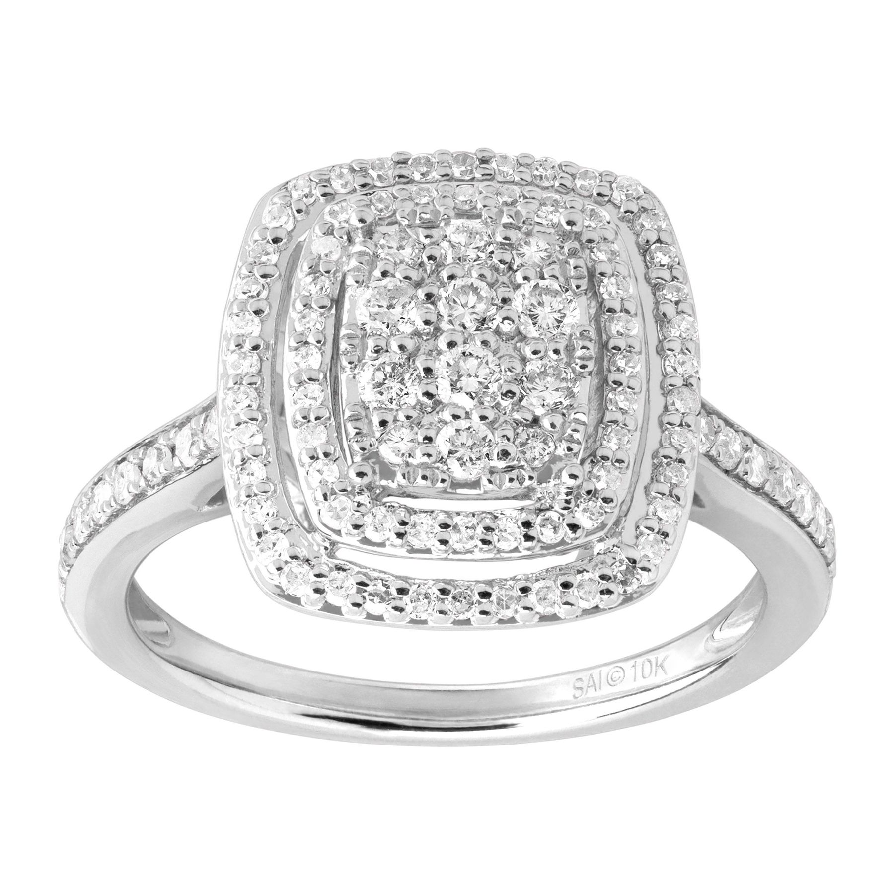 1 2 Ct Diamond Cushion Double Halo Ring In 10k White Gold 1 2 Ct