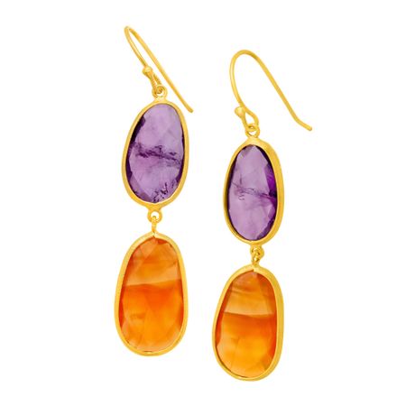 Piara 18 Ct Amethyst Carnelian Drop Earrings In 18k Gold Plated 18 Ct Amethyst Carnelian Drop Earrings