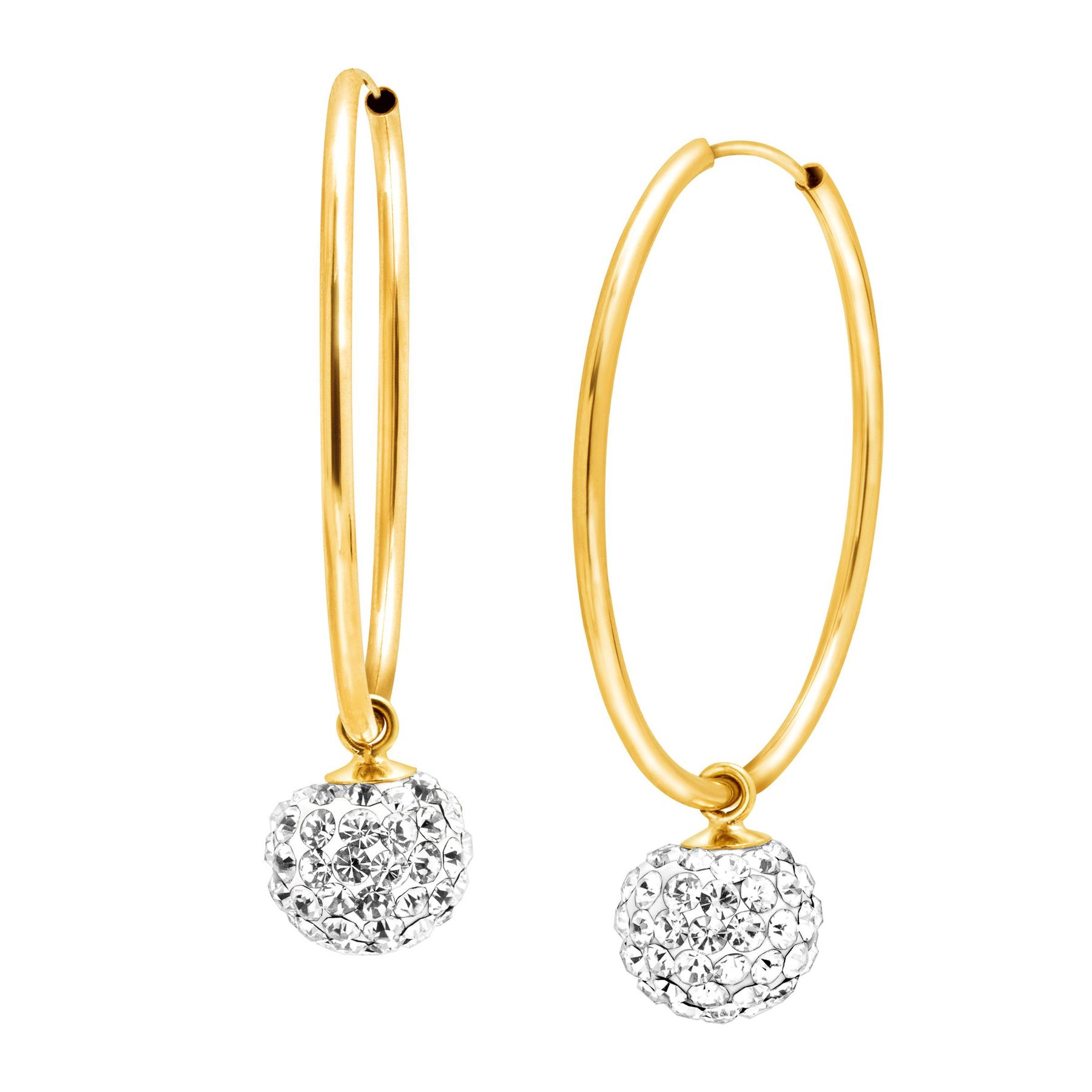 Crystal Ball Drop Hoop Earrings In 14k Gold Crystal Ball Drop Hoop Earrings