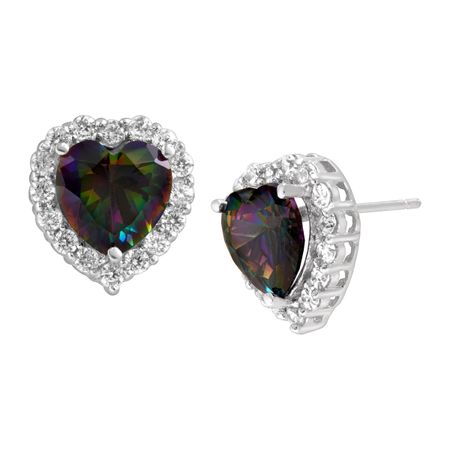 5 1 Ct Natural Green Mystic Topaz White Heart Stud 5 1 Ct Green Mystic Topaz White Heart Stud Earrings