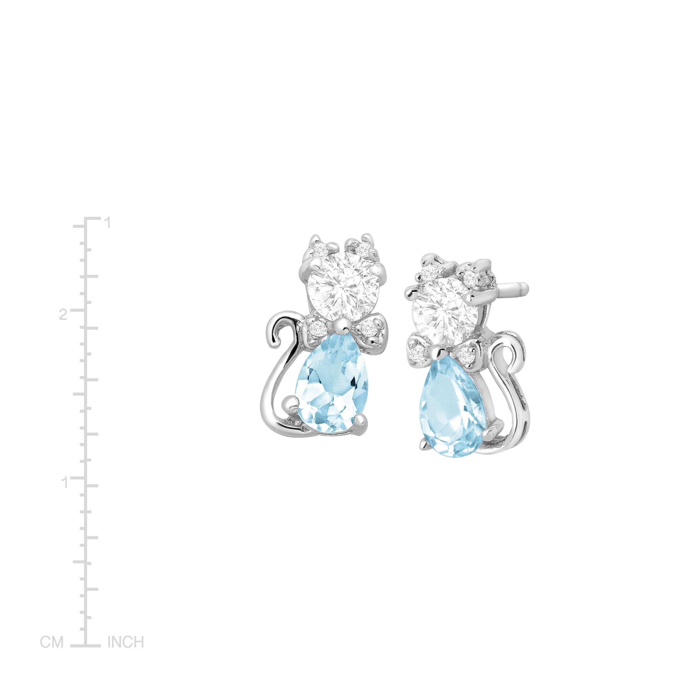 1 7/8 ct Natural Sky Blue Topaz & CZ Cat Stud Earrings in Sterling ...