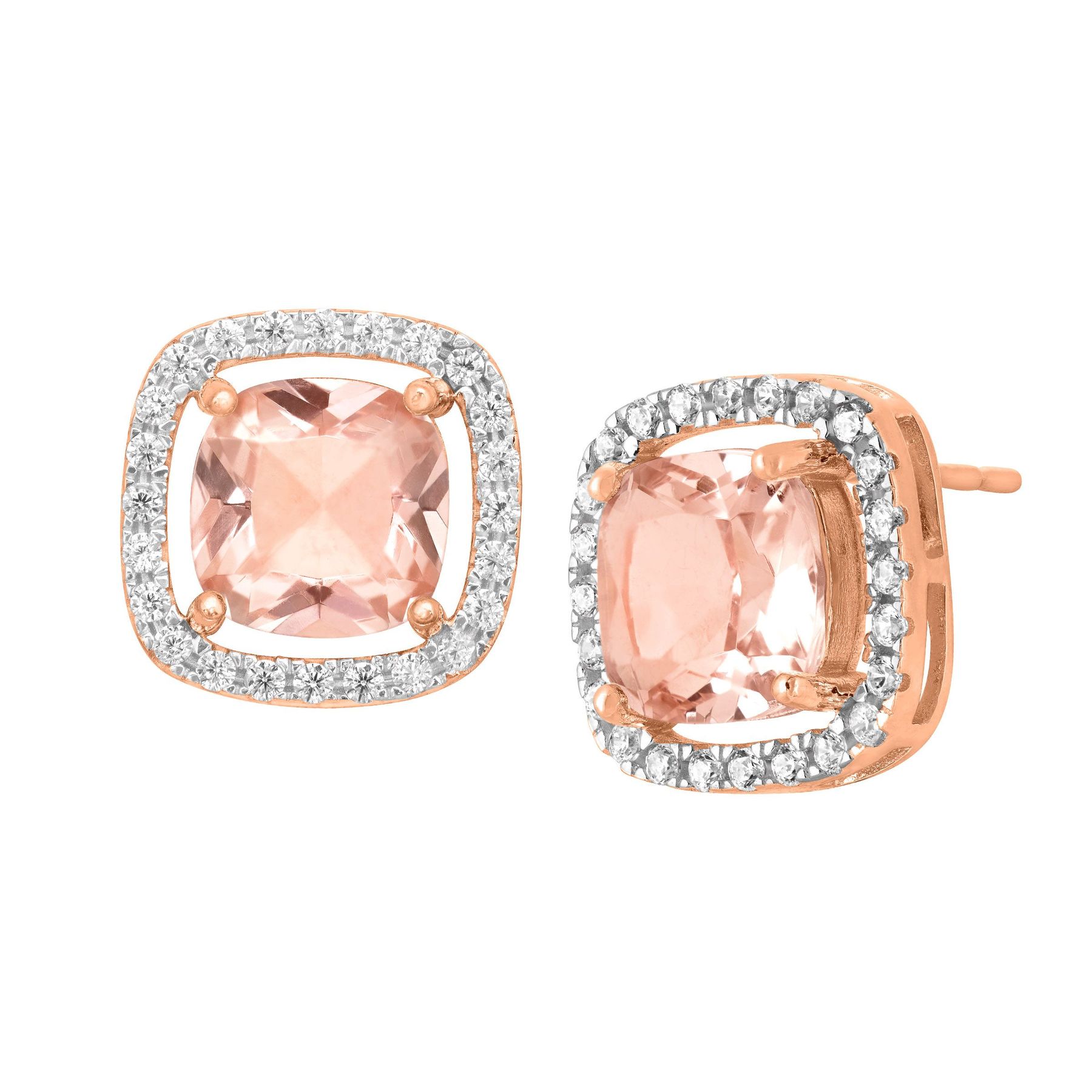 3 1 2 Ct Simulated Morganite Cubic Zirconia Stud Earrings In 18k 3 1 2 Ct Morganite Cubic Zirconia Stud Earrings