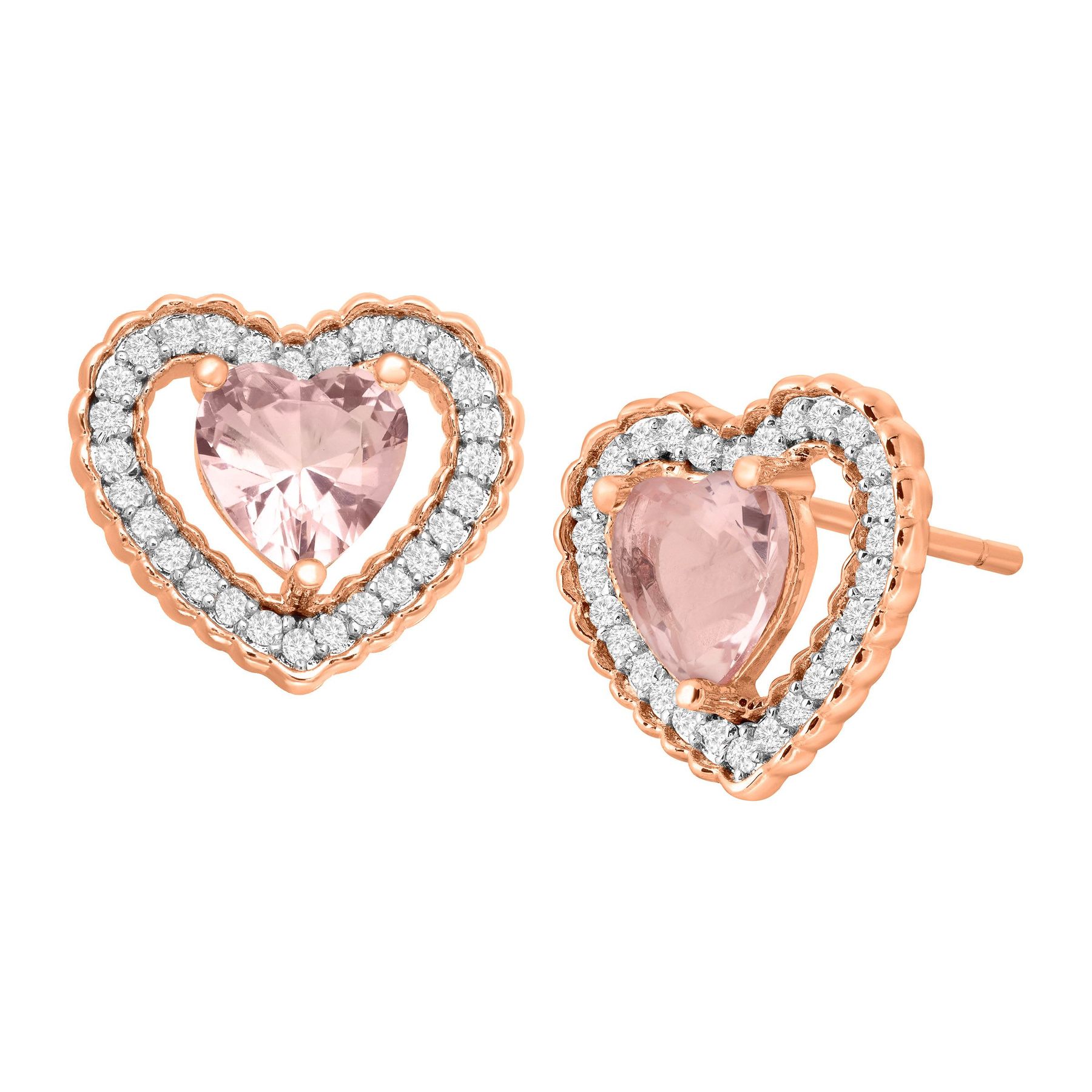 2 7 8 Ct Simulated Morganite Cubic Zirconia Heart Studs In 18k 2 7 8 Ct Morganite Cubic Zirconia Heart Stud Earrings