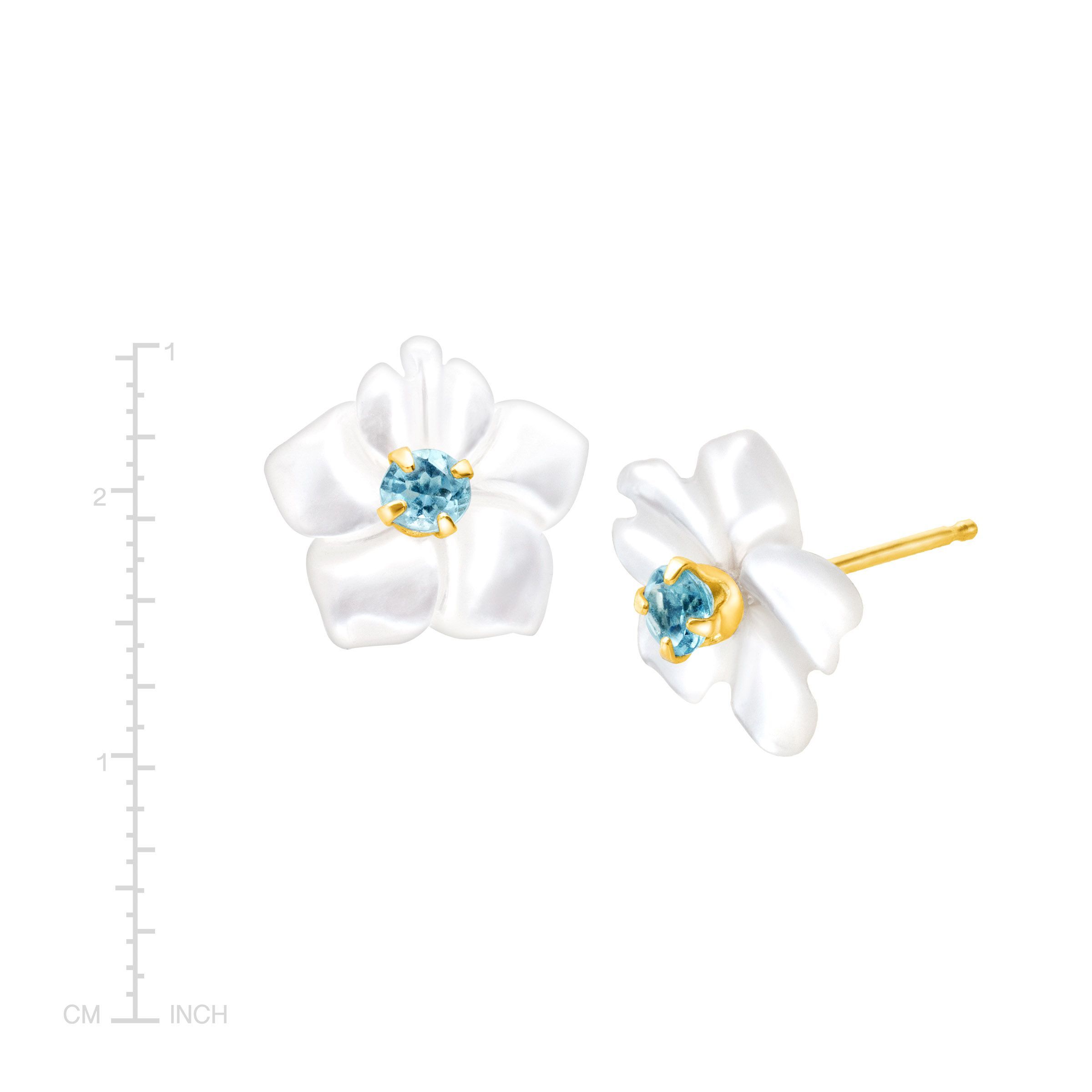 1 10 Ct Natural Blue Topaz And Mother Of Pearl Stud Earrings In 14k 1 10 Ct Natural Blue Topaz And Mother Of Pearl Stud Earrings In 14k Gold