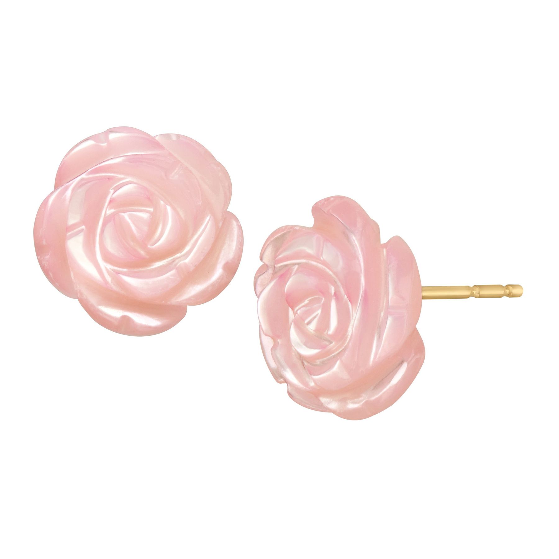Pink Natural Mother Of Pearl Flower Stud Earrings In 14k Gold Mother Of Pearl Flower Earrings