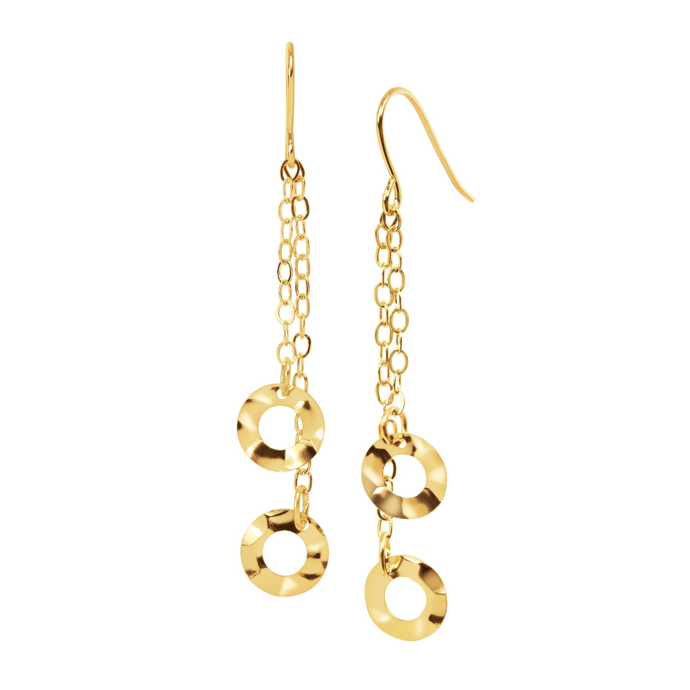 Eternity Gold Hammered Circle Chain Drop Earrings In 14k Eternity Gold Hammered Circle Chain Drop Earrings In 14k
