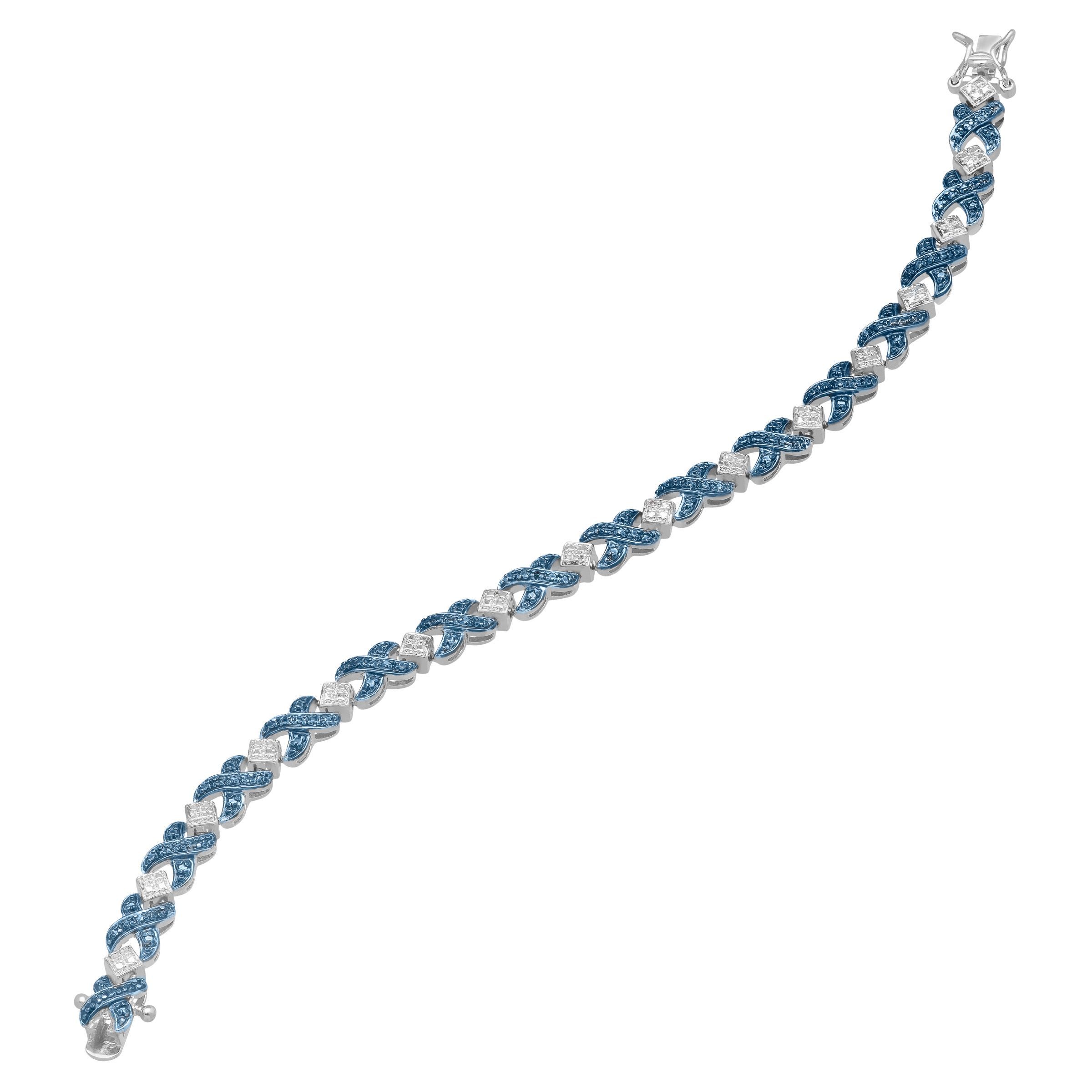 Xoxo Tennis Bracelet With Blue Diamond In Sterling Silver Plated Xoxo Tennis Bracelet With Blue Diamond In Sterling Silver Plated Br 7 1 4