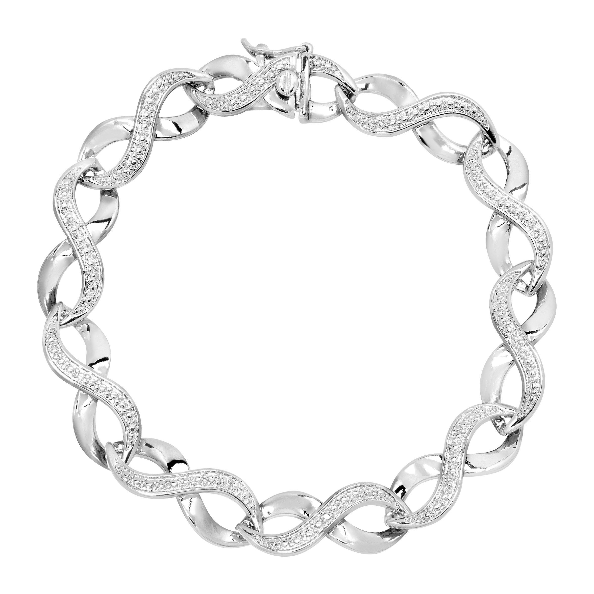 Infinity Link Bracelet with Diamond in Sterling SilverPlated Brass