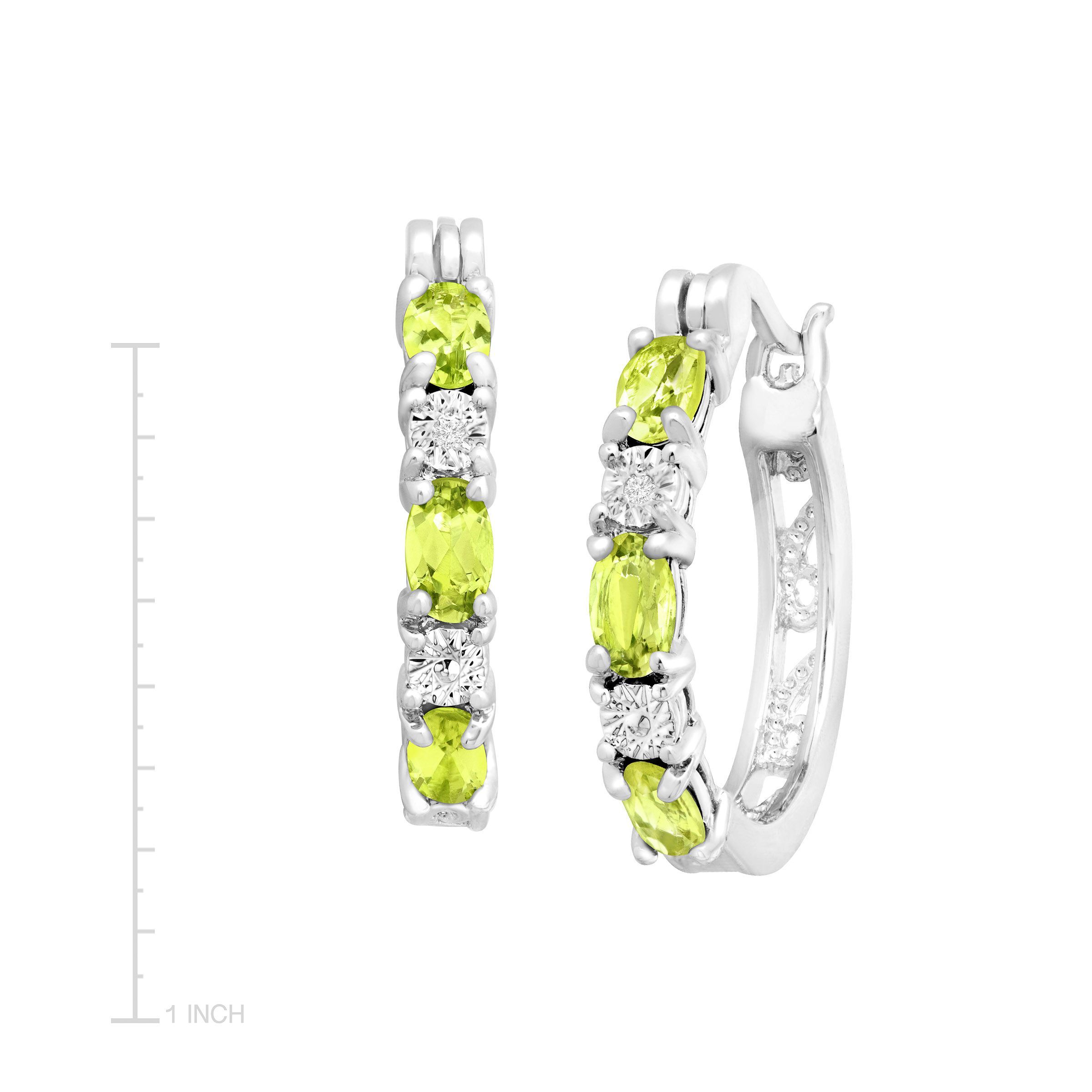 1 5 8 Ct Natural Peridot Hoop Earrings With Diamonds Platinum Over 1 5 8 Ct Natural Peridot Hoop Earrings With Diamonds In Platinum Plated Br
