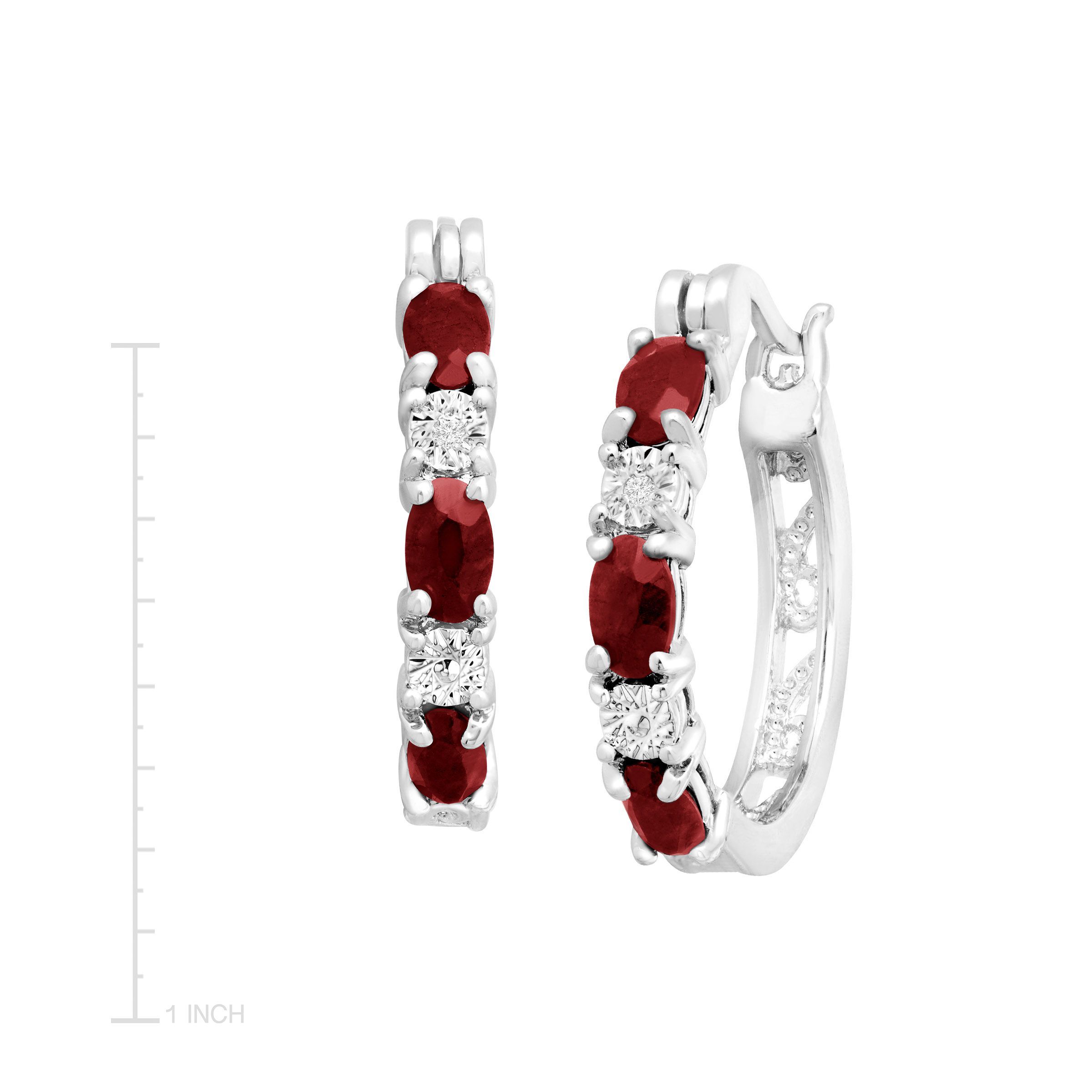 1 2 Ct Natural Garnet Hoop Earrings With Diamonds Platinum Over 1 2 Ct Natural Garnet Hoop Earrings With Diamonds In Platinum Plated Br