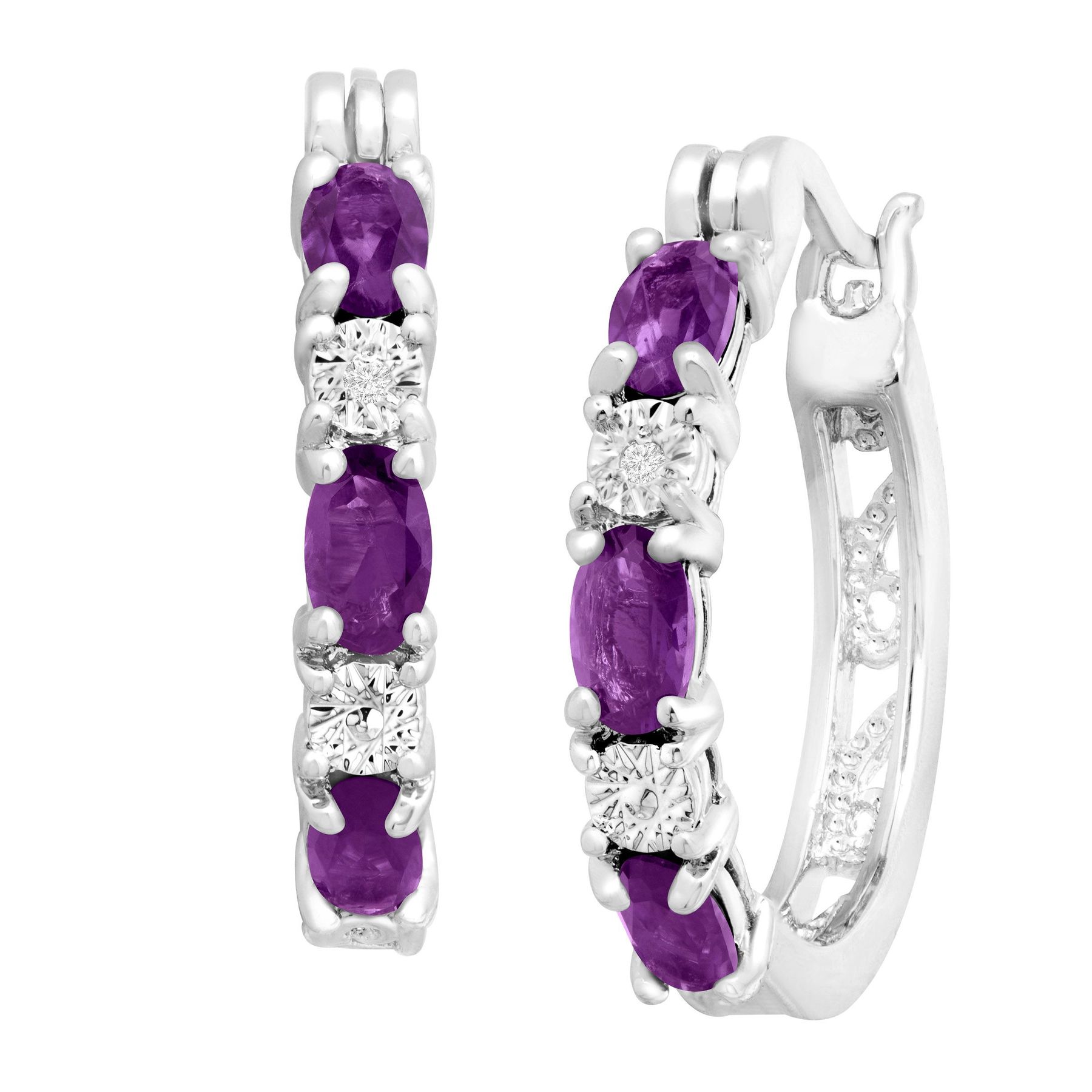 1 3 8 Ct Natural Amethyst Hoop Earrings With Diamonds In Platinum 1 3 8 Ct Amethyst Hoop Earrings With Diamonds