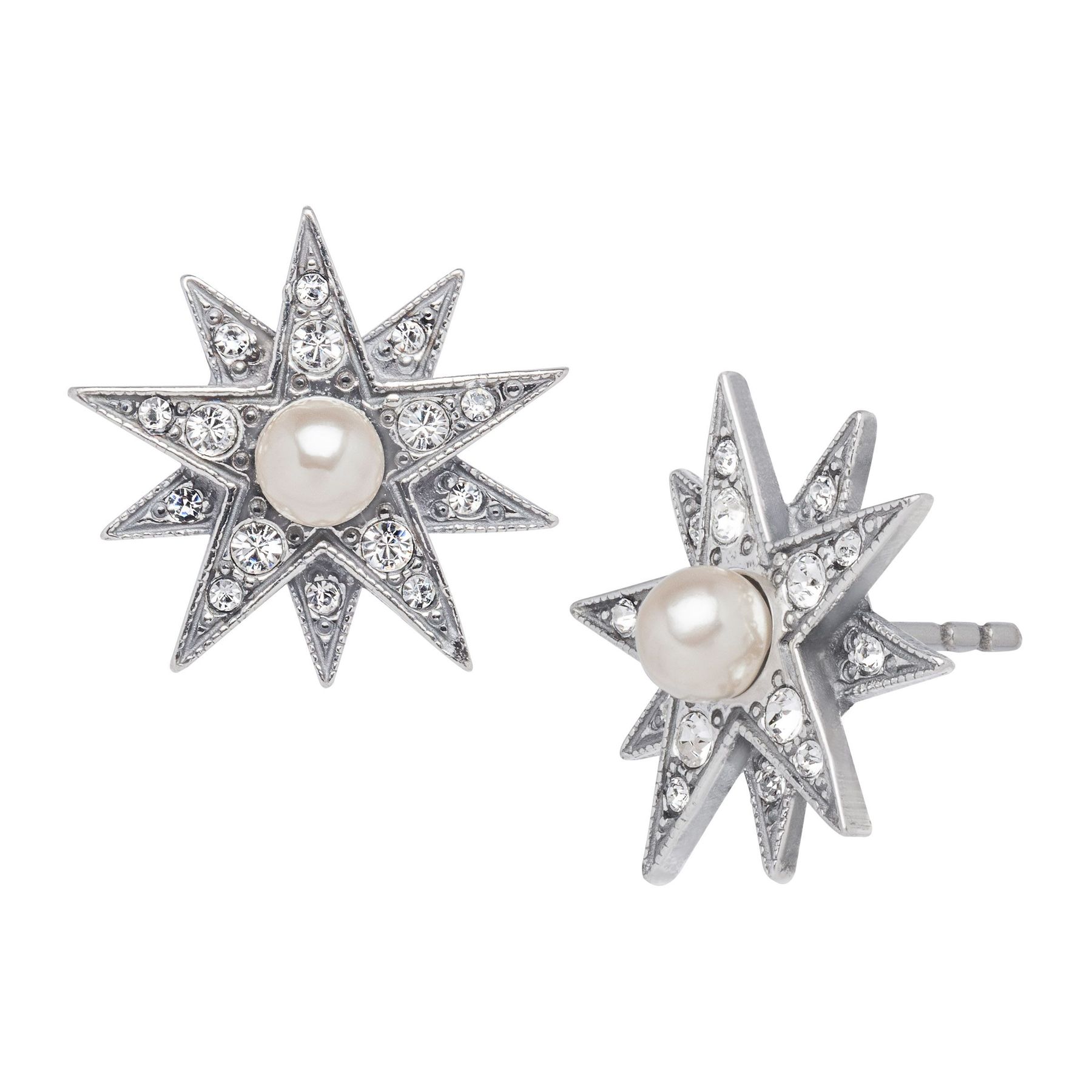 Van Kempen Victorian Simulated Pearl Star Earrings With Swarovski Crystals In Sterling Silver Van Kempen Victorian Simulated Pearl Star Earrings With Swarovski Crystals In Sterling Silver