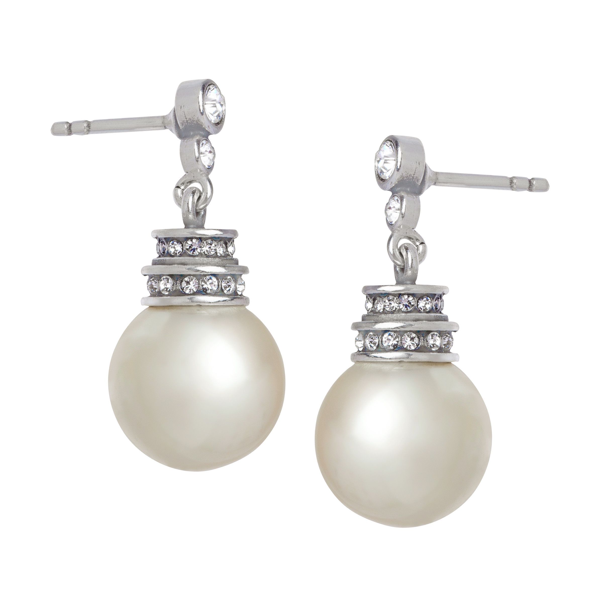 Van Kempen Art Deco Simulated Pearl Earrings With Swarovski Crystals Van Kempen Art Deco Simulated Pearl Earrings With Swarovski Crystals In Silver