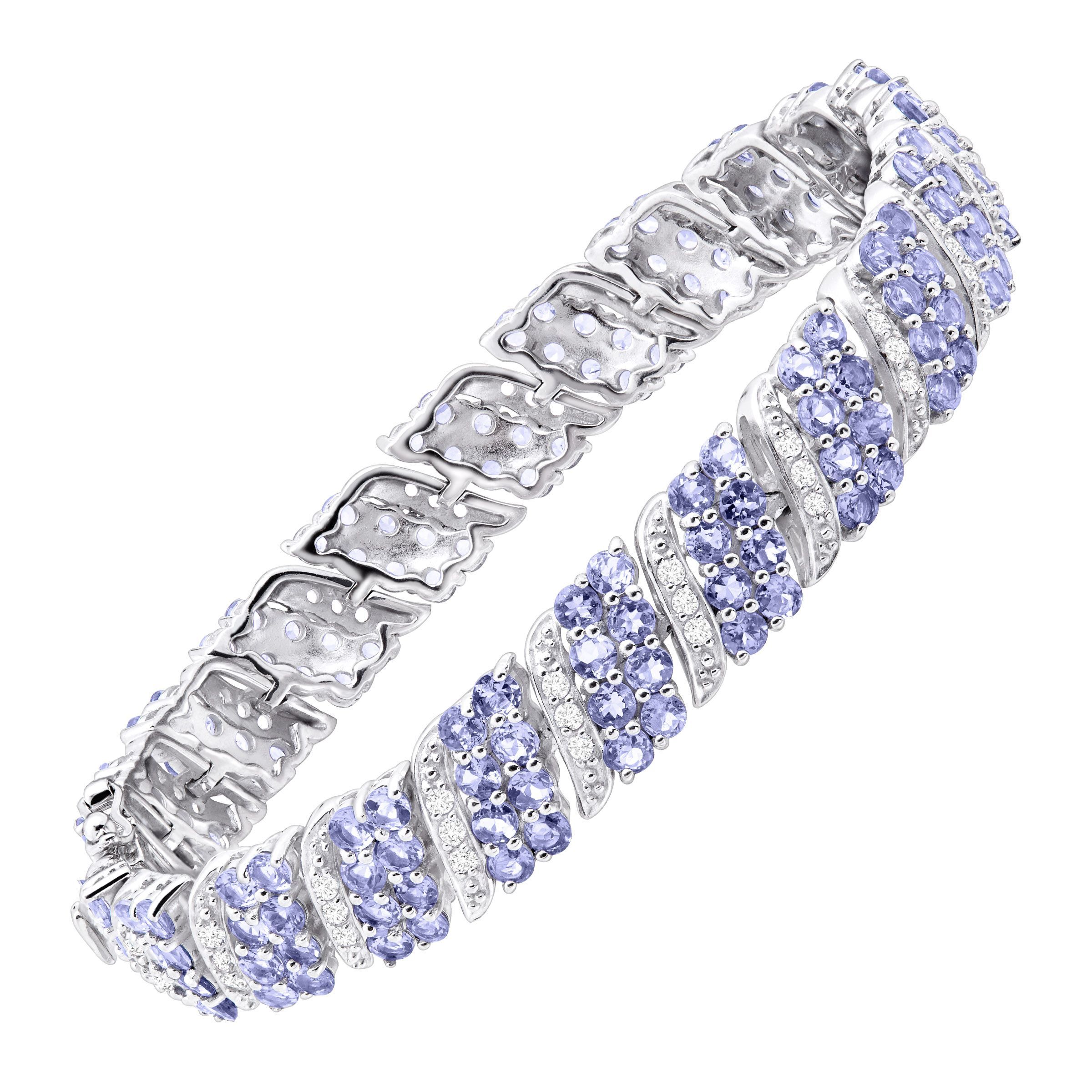 16 ct Natural Tanzanite & White Topaz Link Bracelet in Sterling Silver