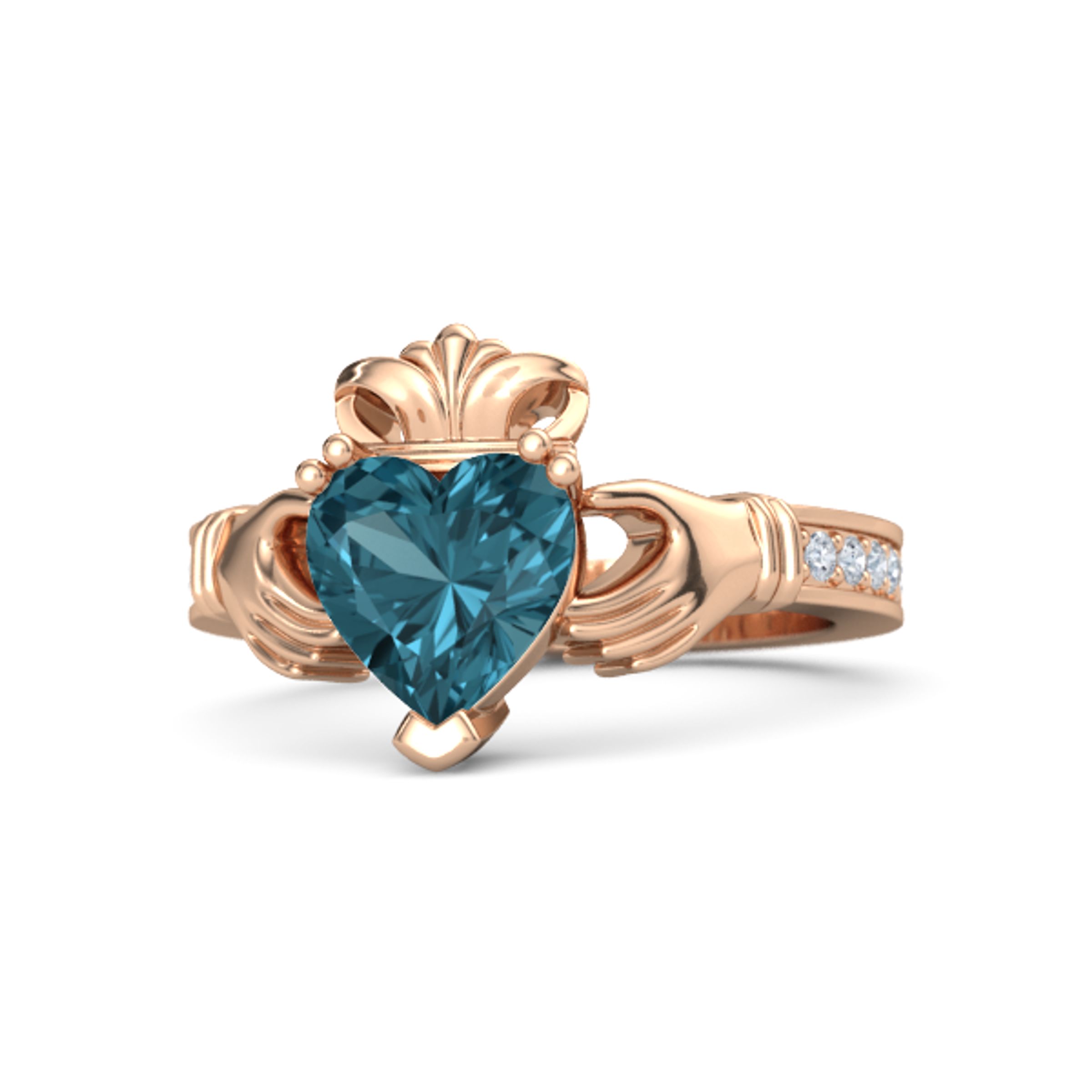 Heart London Blue Topaz 14k Rose Gold Ring With Diamond King Claddagh Ring Gemvara