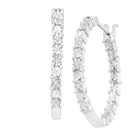 Front Back Hoop Earrings With Diamonds In Sterling Silver Front Back Hoop Earrings With Diamonds