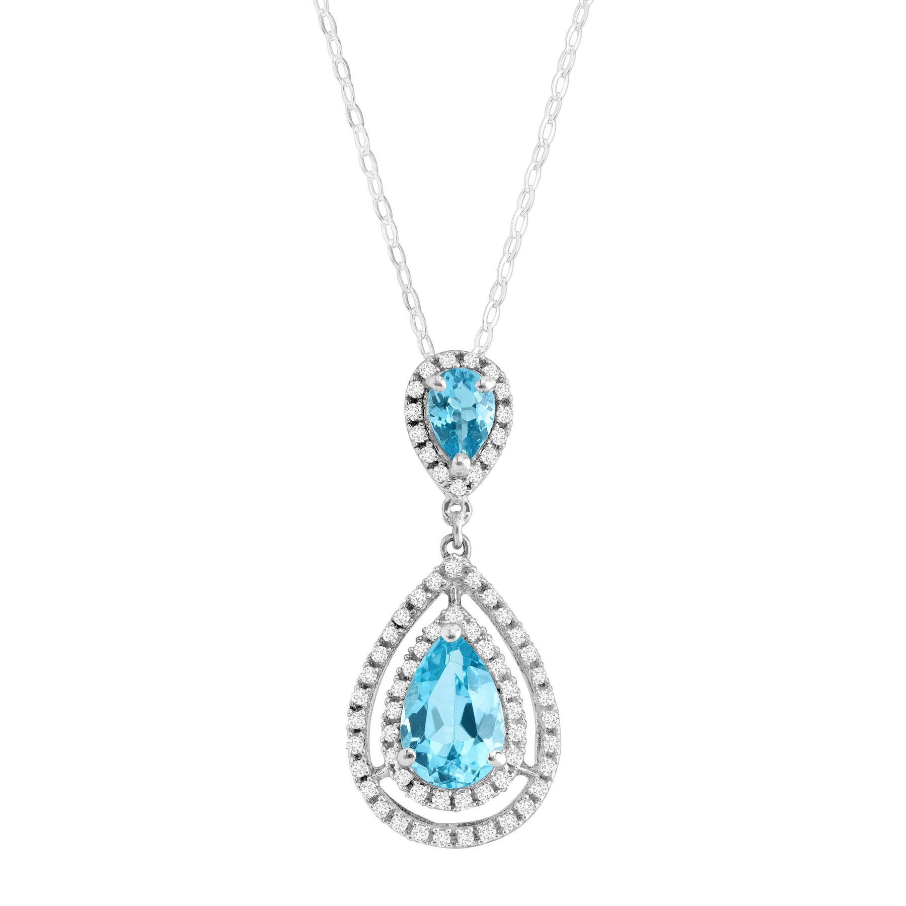 Sterling Silver Choice of Gemstone with White Topaz Pendant Necklace
