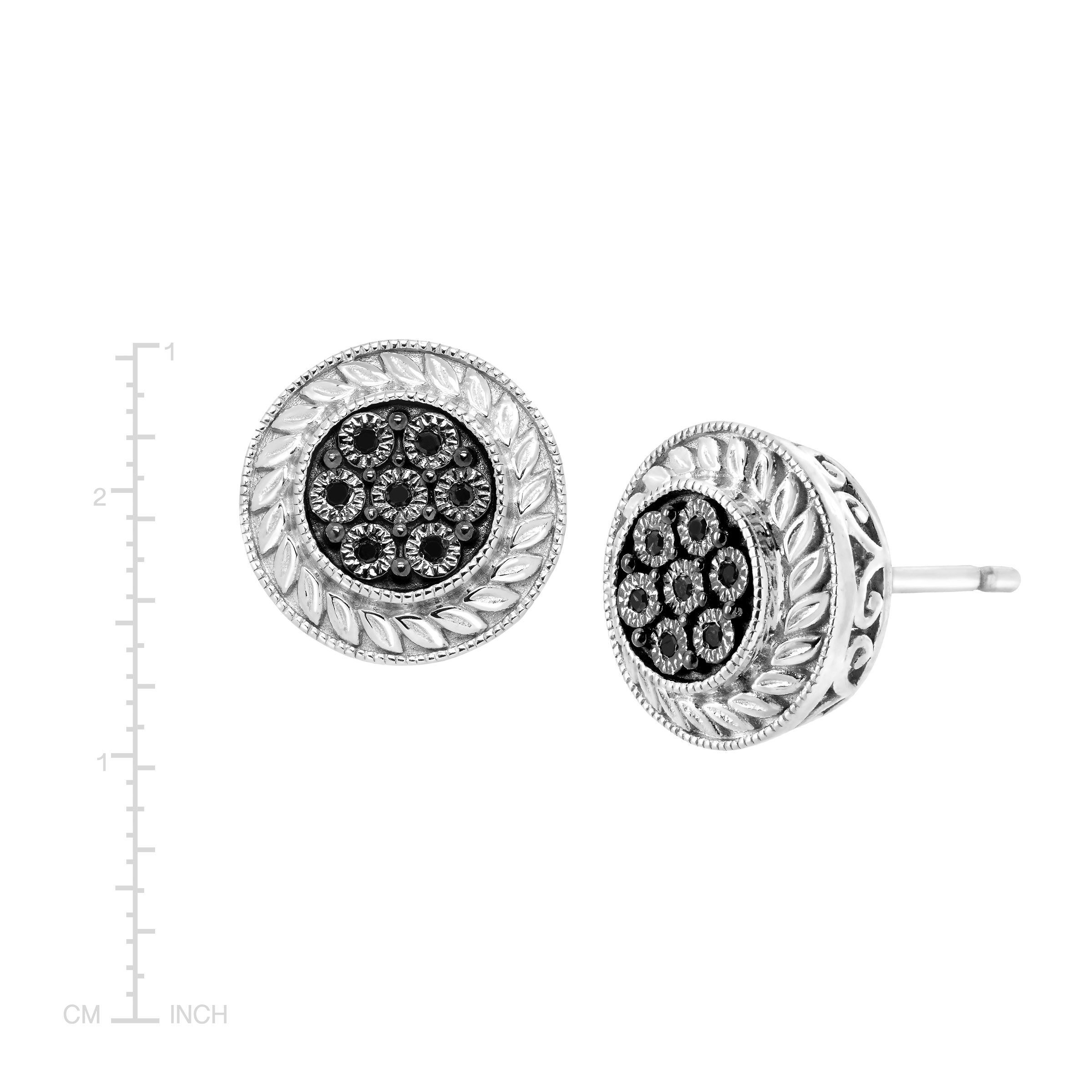 Halo Stud Earrings With Black Diamonds In Sterling Silver Halo Stud Earrings With Black Diamonds In Sterling Silver