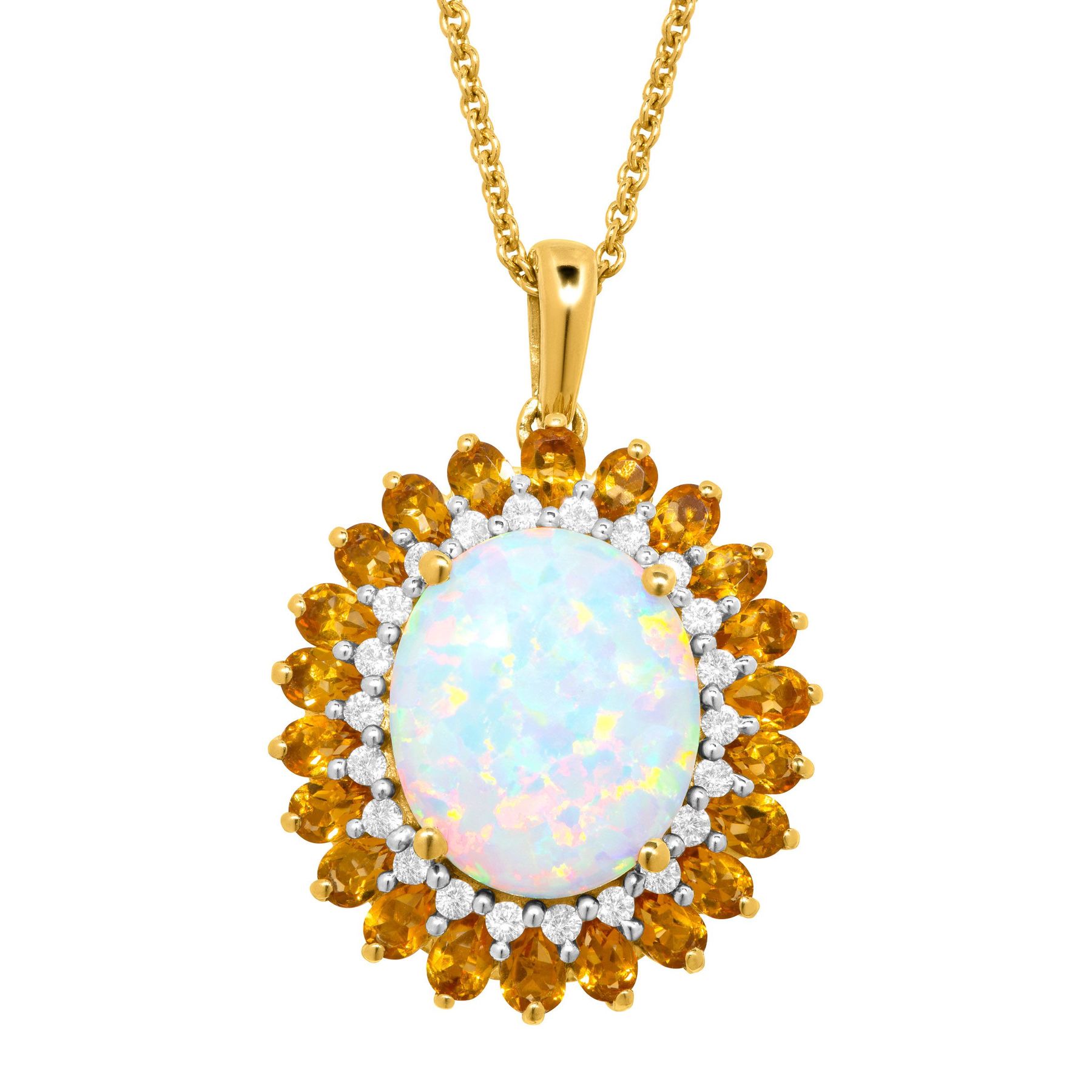 Created Opal White Sapphire Natural Citrine Pendant In 14k Gold The Details