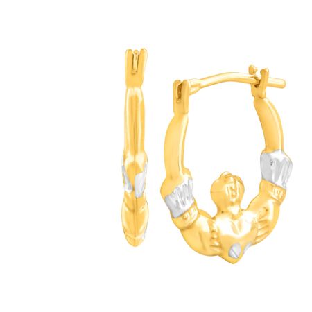 Pee Claddagh Hoop Earrings In 14k Gold Bonded Sterling Silver Pee Claddagh Hoop Earrings