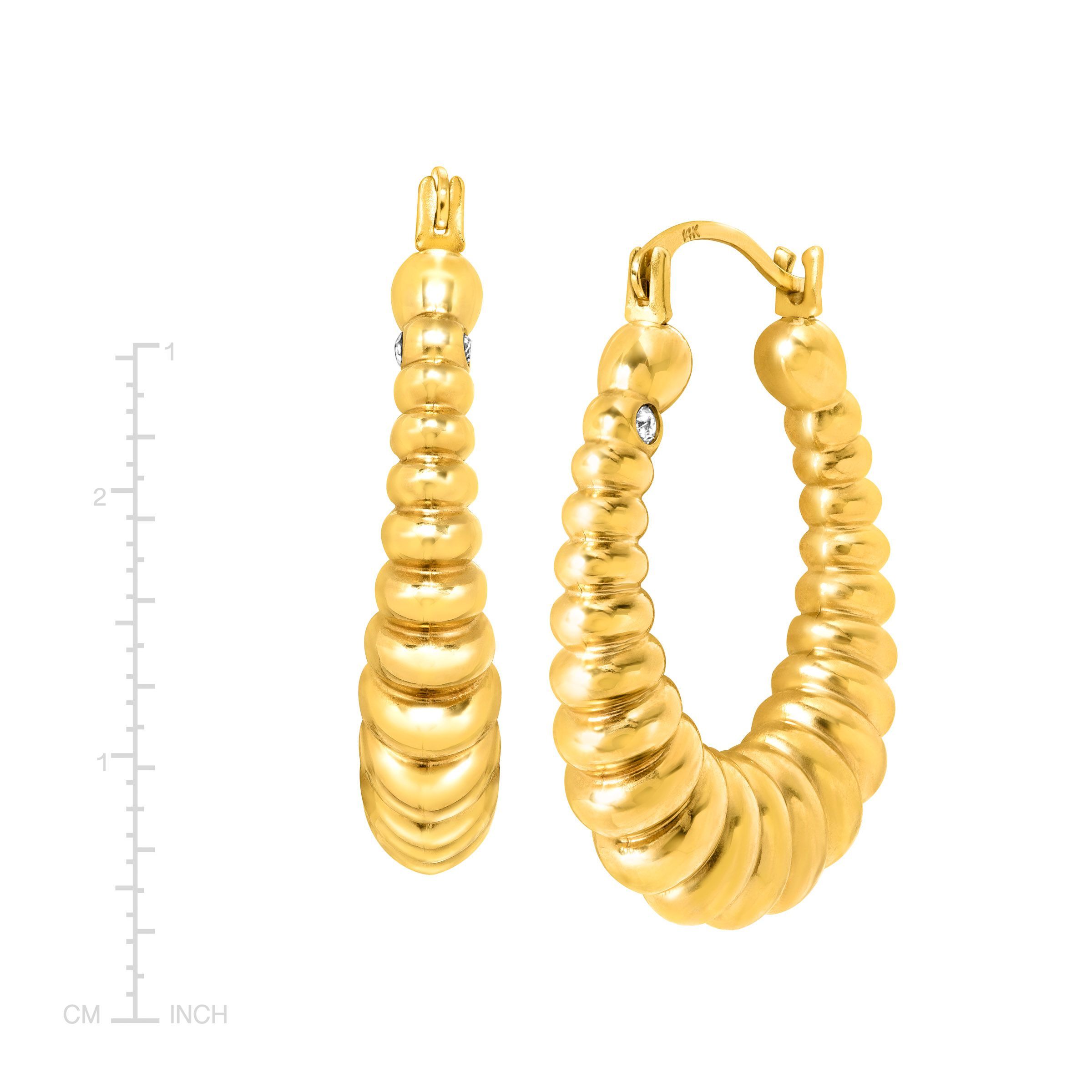 Ribbed Hoop Earrings With Swarovski Crystals In 14k Gold 98087792512 Ribbed Hoop Earrings With Swarovski Crystals In 14k Gold