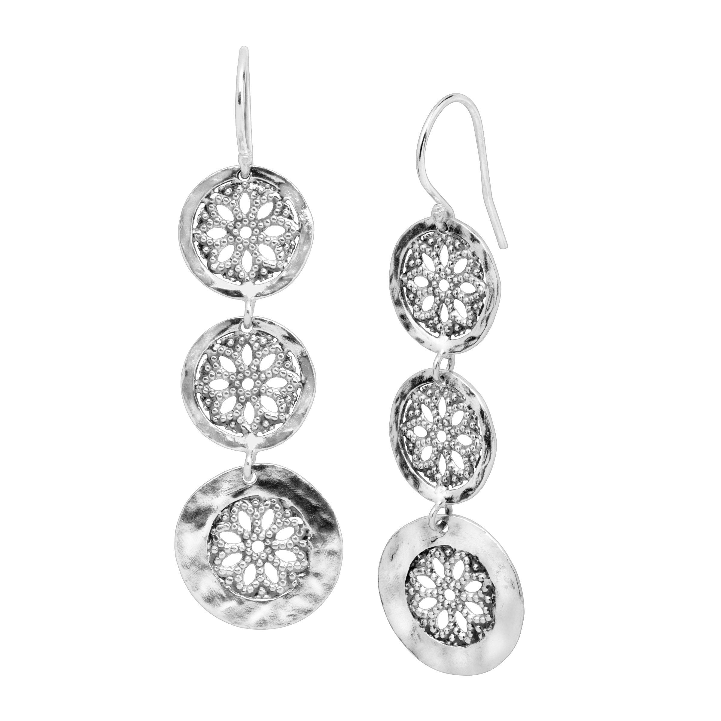 Silpada 'Inner Groove' Flower CutOut Disc Drop Earrings