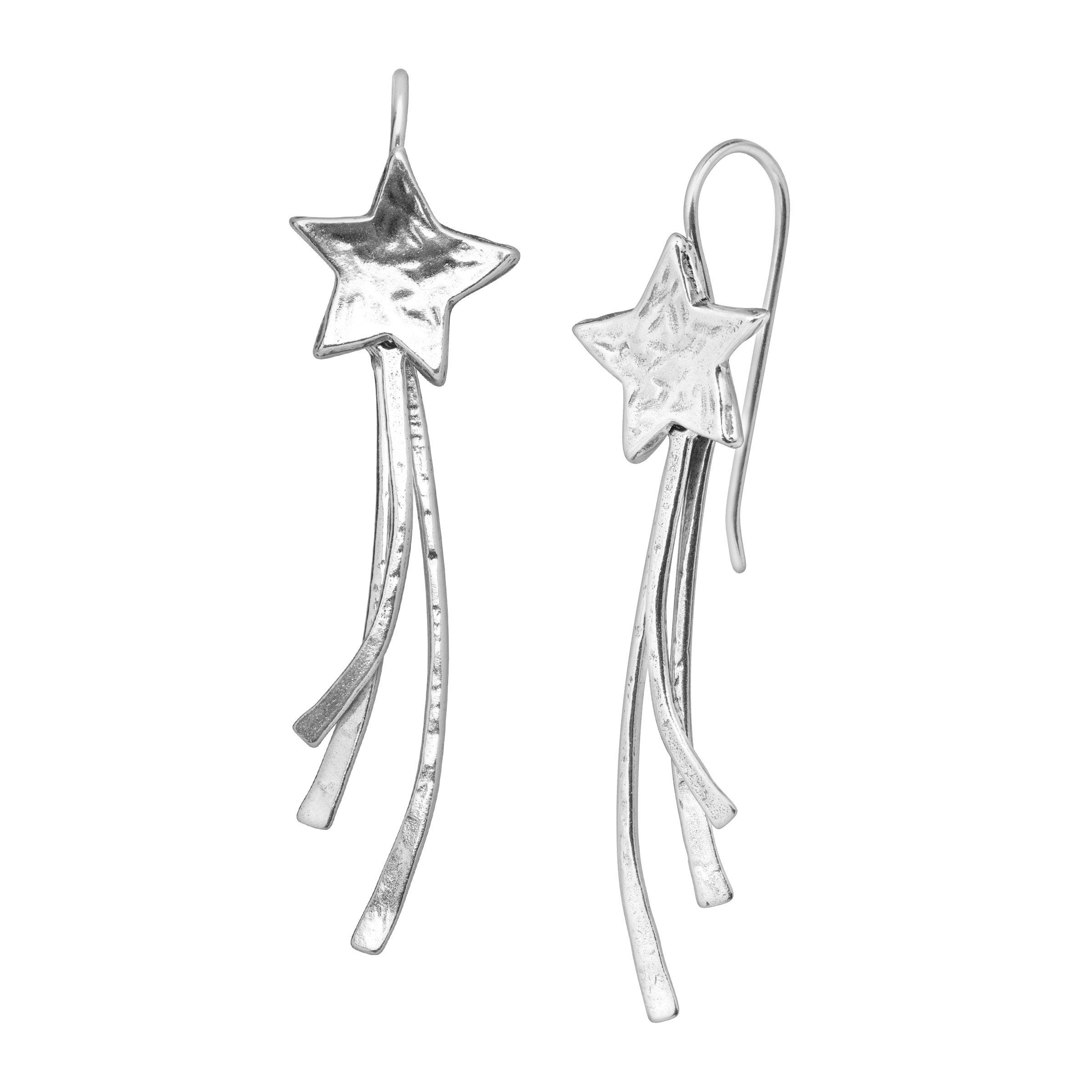 Limited Edition Shooting Star Chain Dangle Earrings Gold Silver Cosmos inspired Artisan Jewelry by The Astral Forge White Diamonds