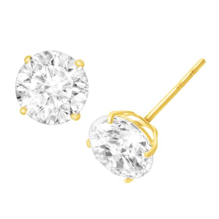 3 Ct Cubic Zirconia Stud Earrings In 14k Gold 3 Ct Cubic Zirconia Stud Earrings