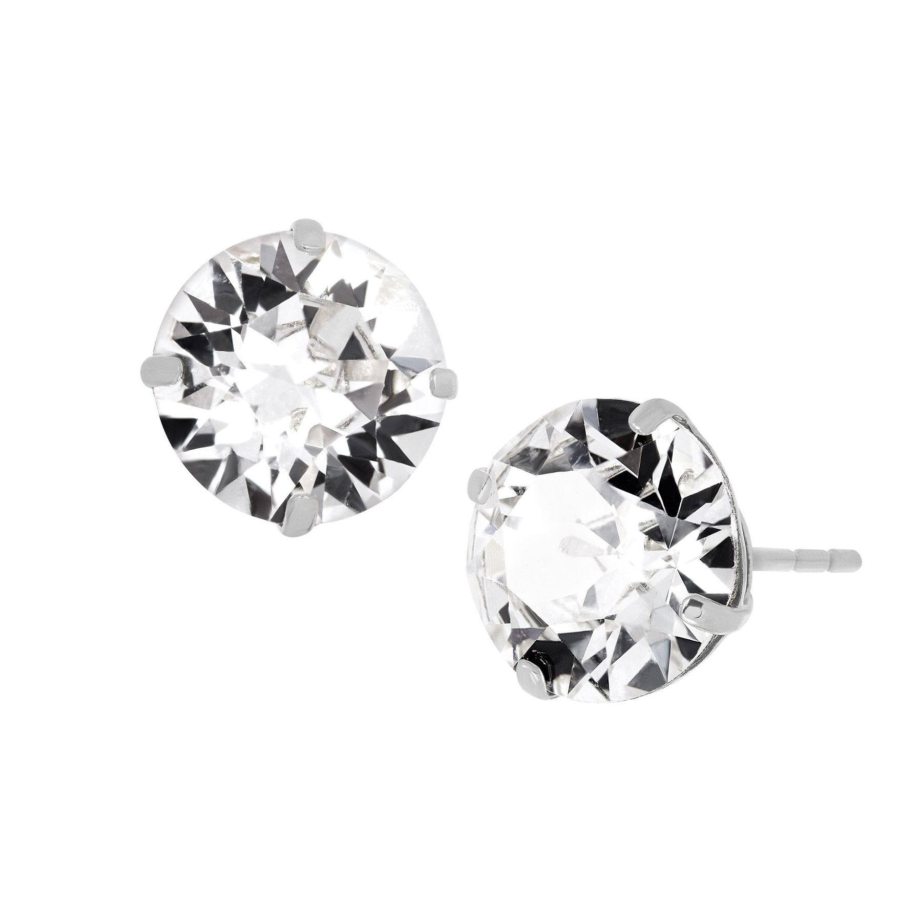 Crystaluxe 8 Mm Stud Earrings With Swarovski Crystals In 10k White 8 Mm Stud Earrings With Swarovski Crystals