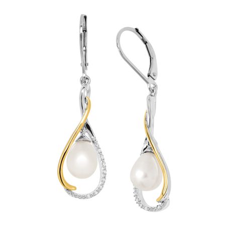Freshwater Pearl Teardrop Infinity Earrings With Diamonds In Pearl Teardrop Infinity Earrings With Diamonds