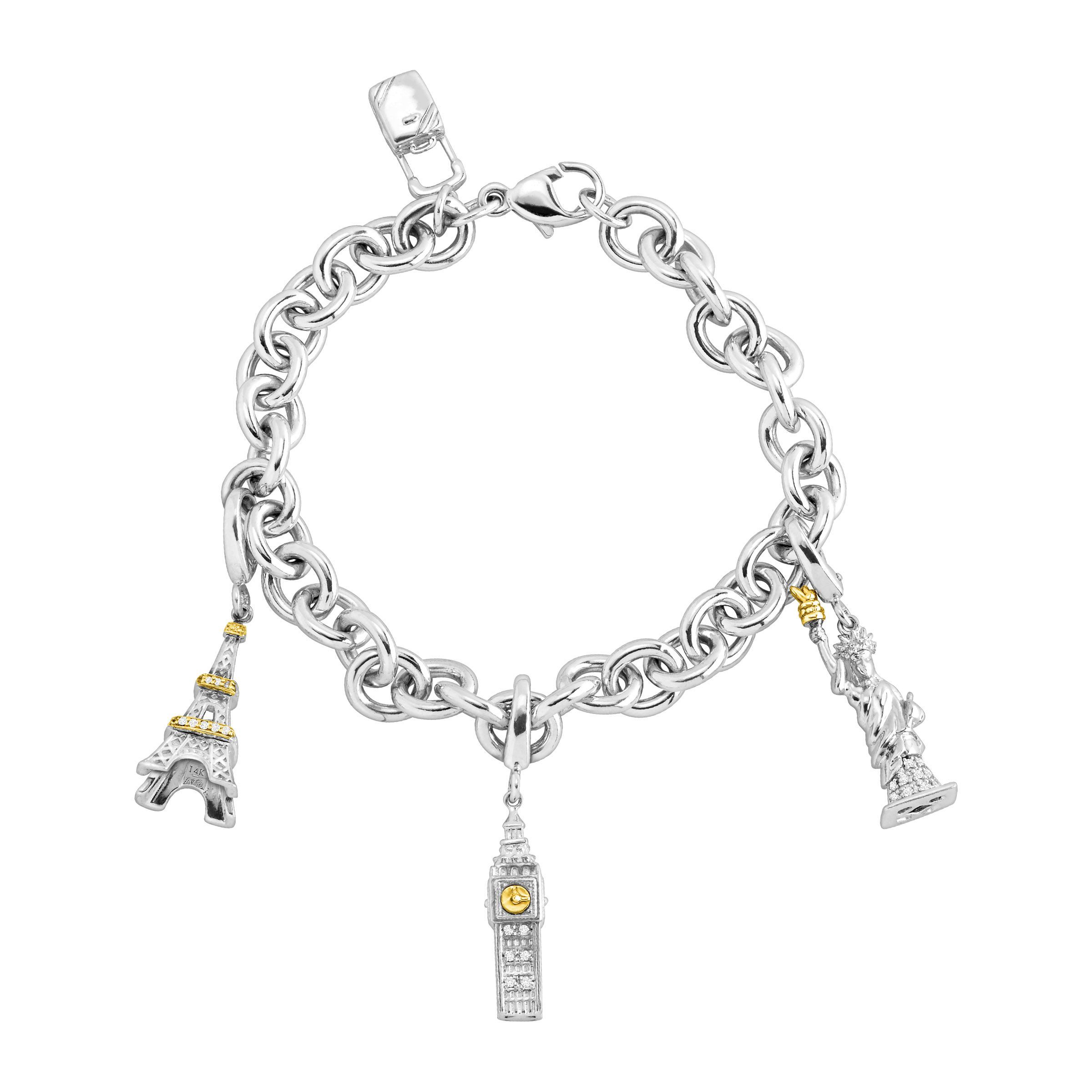 Travel Charm Bracelet With 1 8 Ct Diamonds In Sterling Silver 14k Travel Charm Bracelet With 1 8 Ct Diamonds In Sterling Silver 14k Gold